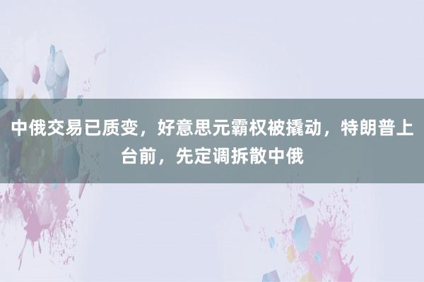 中俄交易已质变，好意思元霸权被撬动，特朗普上台前，先定调拆散中俄